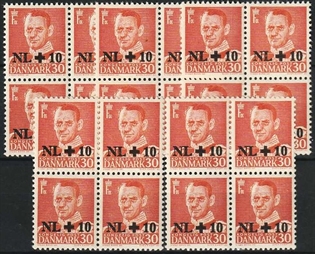 FRIMÆRKER DANMARK | 1953 - AFA 344 - Hollandshjælpen - NL +10/30 øre rød x 20 stk. - Postfrisk
